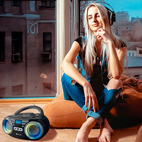 KLIM B3 Tragbarer CD Player - NEU 2023 - FM Radio, CD, MP3, Bluetooth, AUX, USB, RGB LED - CD Boombox - Kabel… - Image 4