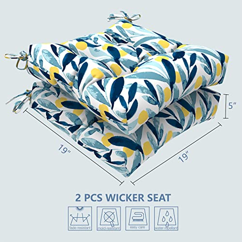 Lvtxiii Indoor/Outdoor Square Tufted Wicker Seat Cushions Pack Of 2, Patio Decorative Thick Chair Pads Seat Cushions Set For Patio Garden Home, 19”X19”X5”, Leaves Multi #TOP1