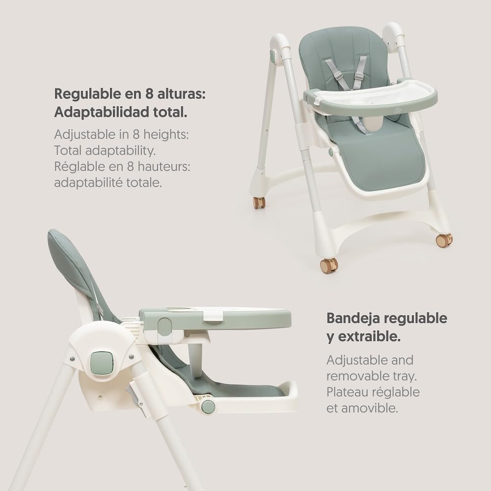 Interbaby Krzesełko do karmienia dziecka w wieku od 6 do 36 miesięcy, maksymalne 20 kg, aluminium, 3-stopniowa regulacja oparcia, regulowane nogi i taca, pas bezpieczeństwa