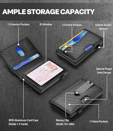 Wallet for Men,Mens Slim Minimalist Wallet Card Holder,RFID Blocking Smart Pop up Wallet with Money Clip&ID Window,Front Pocket,Bifold Metal Compact Wallet, Aluminum Credit Card Case Wallet4