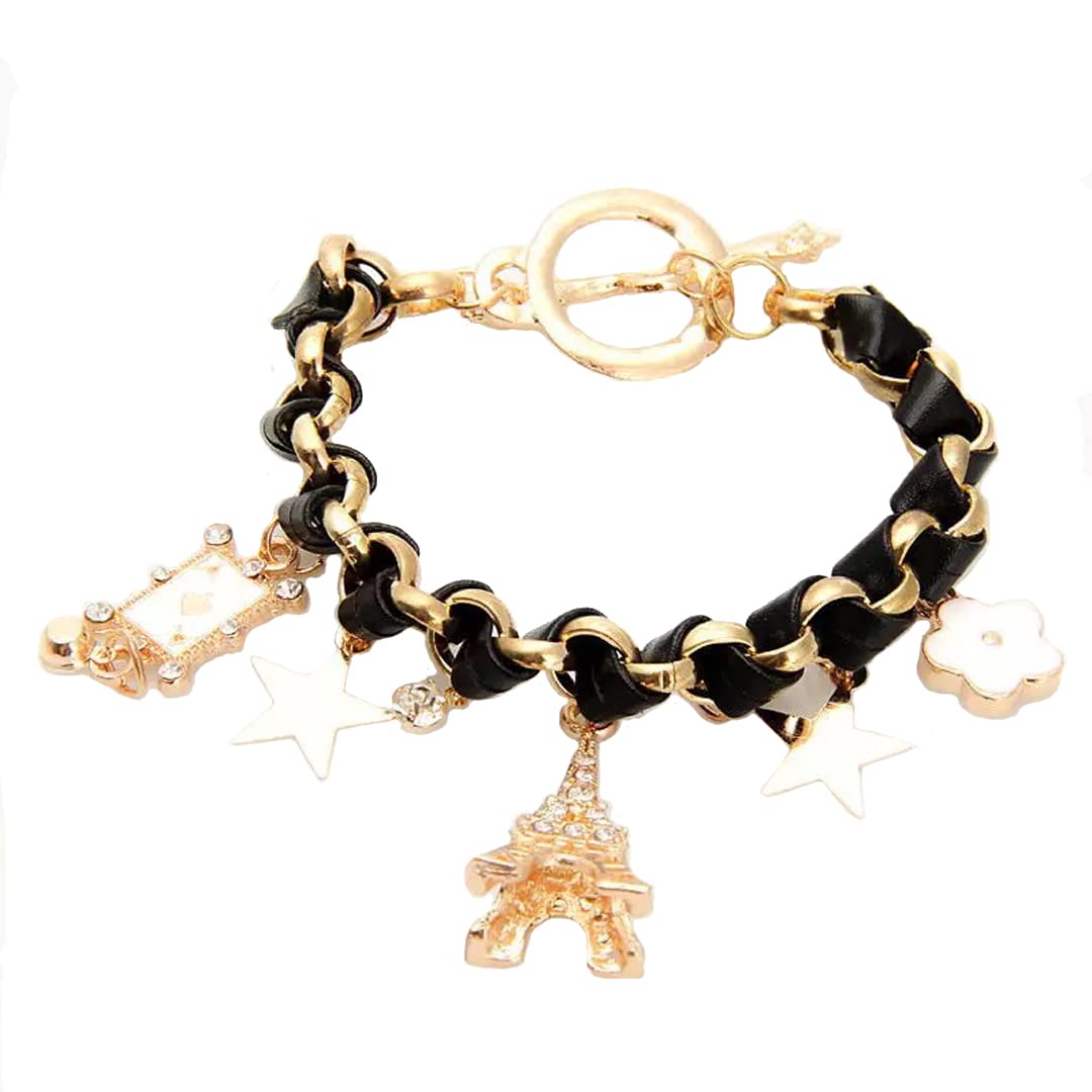 Vembley Black Studded Eiffel Tower Star Charms Adjustable Bracelet For Women And Girls (B0BG849163) Amazon Price History, Amazon Price Tracker