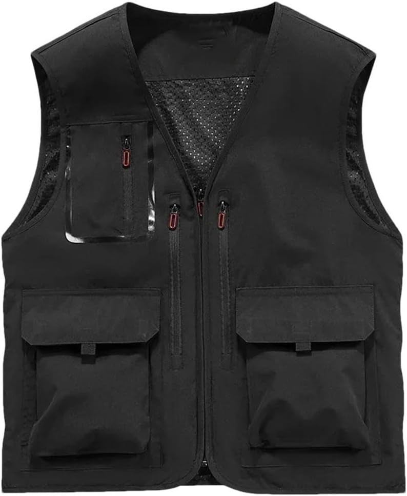 Men's Outdoor Sports Mesh Breathable Sleeveless Work Jacket Multi-Pocket Plus Size Vest