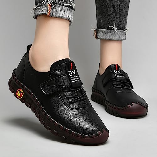 Image of Women's Tendon Soft Sole Casual Orthopedic Shoes Fashion HandSewing Leather Non-Slip Flat Loafers Low-top Outdoor Comfy Breathable Walk Mam Nurse Shoes