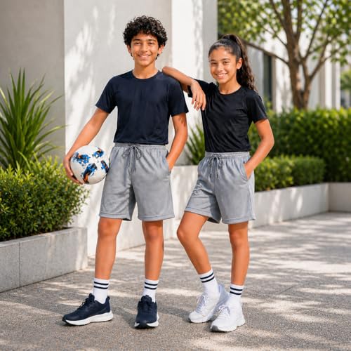 Image of RISH Kids Dri-Fit Sports Shorts for Boys & Girls | Breathable Polyester Activewear Shorts with Elasticated Waist, Drawstring & 2 Side Pockets | Solid Colours | Single and Multi Packs