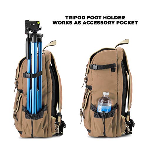 Gogroove Full-Size Camera Backpacks For Photographers (Tan) - Dslr Camera Backpack With 15.6 In. Laptop Space, Accessory Storage, Tripod Holder, Waterproof Camera Bag For Canon Eos Rebel T7 & More #TOP6
