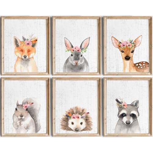 DREAM BIG PRINTABLES Woodland Animals Nursery Wall Art Prints (Set of 6) - Unframed - 8x10s | Farmhouse Boho Art - Great Baby Shower Gift - Unisex for Boys and Girls - Kids Bedroom Decor