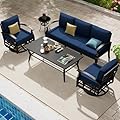 Trumbeak Aluminum Patio Furniture Set with Coffee Table,5 Seats Metal Modern Outdoor Furniture Set w/5.1" Thick Cushions,Patio Sectional w/Swivel Chairs for Backyard,Patio,Navy
