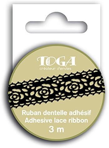 Toga MT136 Adhesive Lace Tape, Noir Fleurs, 1,5 x 300 x 0,1 cm
