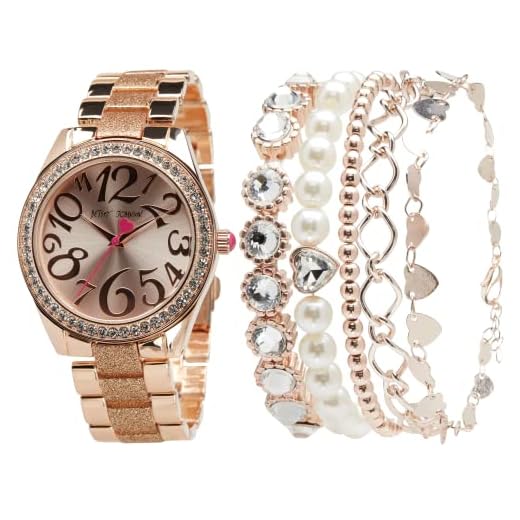 Betsey Johnson Women's Watch Set - Link Band Wristwatch with Stacked Bracelets: BJWS001, Size One Size, Rose Blush