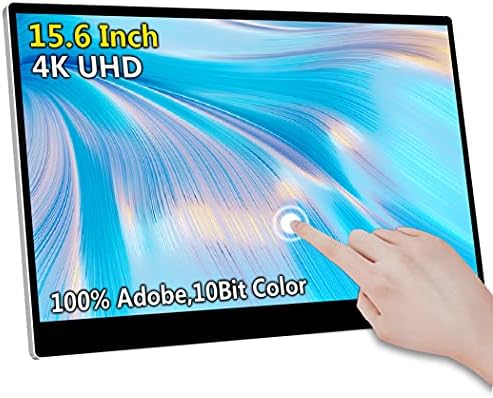 Portable TouchMonitor 4k – 15.6 Inch USB-C Portable Display for Laptop,Adobe100%,HDR400 Eye Care Screen with Stand for Gaming,PC,Mac, Phone,Dual Type-C HDMI and DP Travel Monitor Display