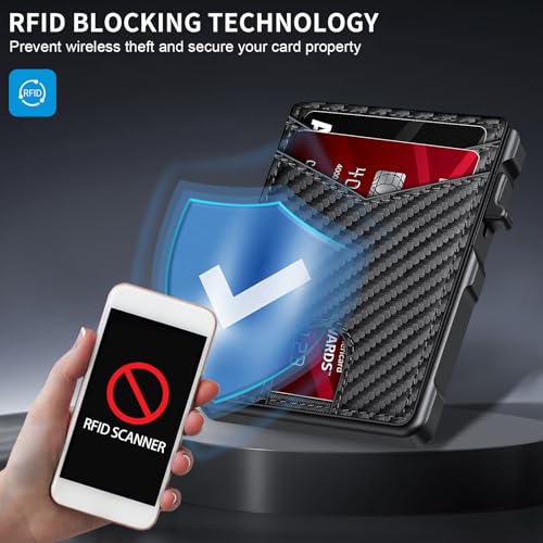 airtag wallet for men mens smart wallet for air tag rfid blocking minimalist bifold pop up aluminum credit card case holder 12 cards with id window gift for men no airtag included carbon fiber
