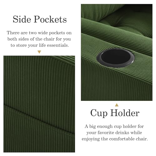 Image of 3-in-1 Sleeper Sofa Chairs Set of 2, Pull Out Sofa Bed Convertible Reclining Seat Upholstered Armchair, Adjustable Backrest Recliner Chair - Green
