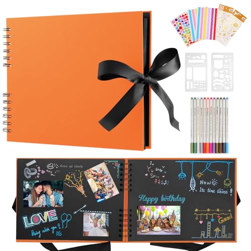 DazSpirit Photo Album Scrapbook, 80 Page DIY Memory Book with 12 Metallic Pens & 8 Photo Stickers, Holds 420 Photos