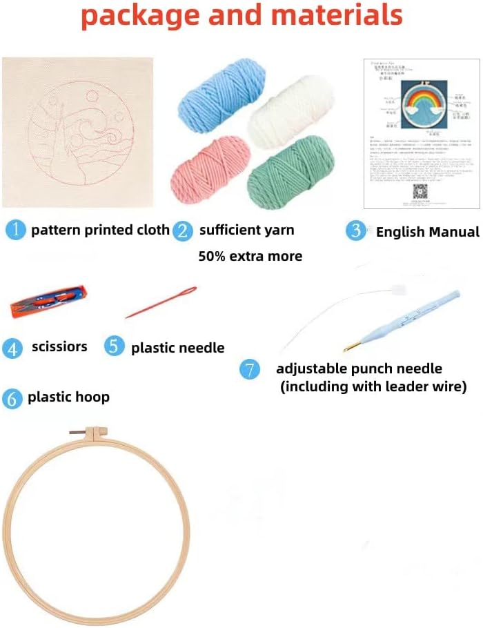 Halloween White Ghost Punch Needle Embroidery Starter Kits for Beginner Hooking Kit with Instructions Tool Threader Fabric Embroidery Hoop Yarn Rug Punch Needle 20cm