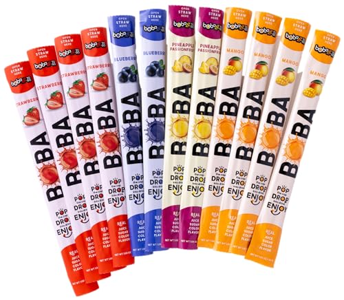 Boba Lab Boba Straw – Real Fruit Juice & Clean Ingredients | Single-Serve Bursting Boba Straw for Drinks & Desserts | Instant On-the-Go Bubble Tea - Made in USA (12 straw, Variety Pack)