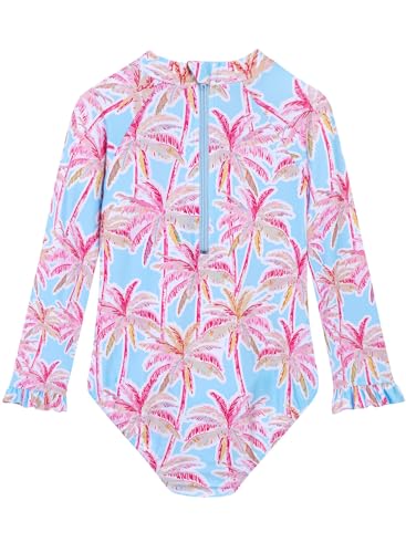 Image of Alakuoti Long Sleeve One Piece Ruffle Swimsuit for Toddler Girls Baby Girl Rashguard Shirt with UPF 50+ Sun Protection