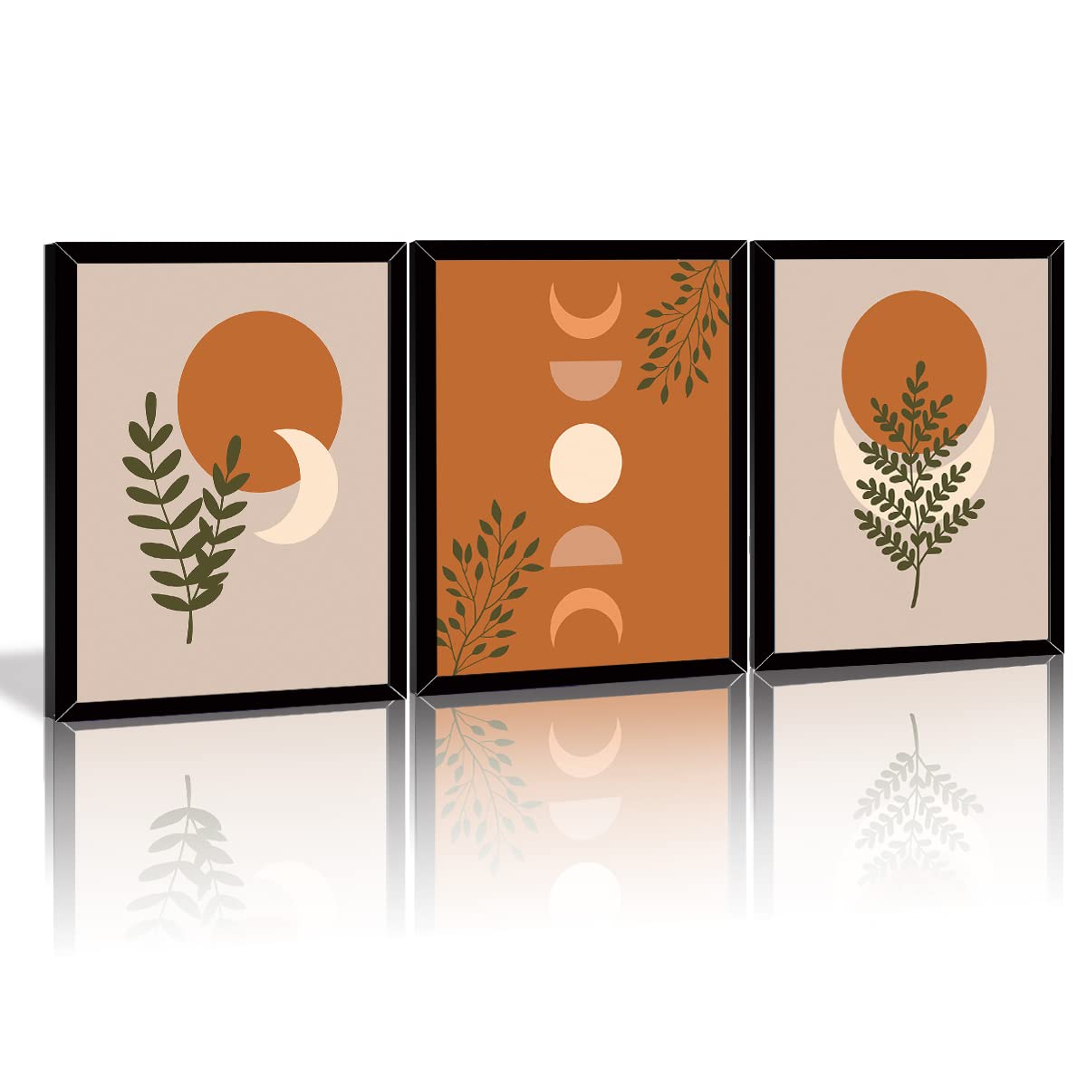 HLNIUCBoho Wall Decor Minimalist Abstract Boho Wall Art framed Set Of 3(8”X10”) Mid Century Modern Canvas Poster Neutral Terracotta Pictures Warm Colors Boho Sun Art Prints For Bedroom Bathroom Decor
