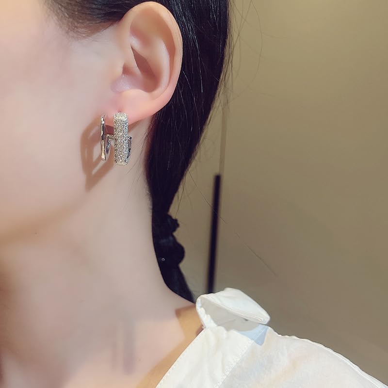 Double Layer Square Stud Earrings for Women – Gold Plated Alloy Geometric Minimalist Office Design, Creative Elegant Statement Jewelry Gift for Her, Birthday Present for Best Friend or Sister image 3