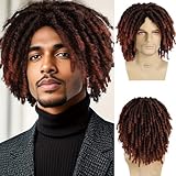 GNIMEGIL Short Fake Dreads Wigs for Men Dreadlock Wig Ombre Auburn Crochet Twist Lco Braided Wig 14 Inches African American Wigs Afro Style Synthetic Hair Rocker Costume Rasta Cosplay T1B/350 Color