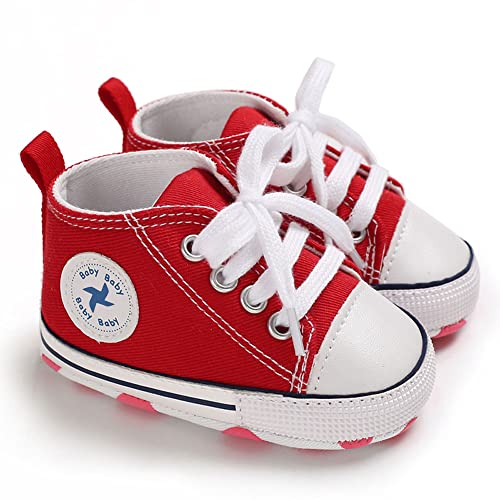 Unisex Baby Girls Boys Shoes Infant Soft Sole Canvas Newborn First Walkers High Top Anti-Slip Sneakers (A1/Red, Us_Footwear_Size_System, Infant, Age_Range, Medium, 12_Months, 18_Months) #TOP1