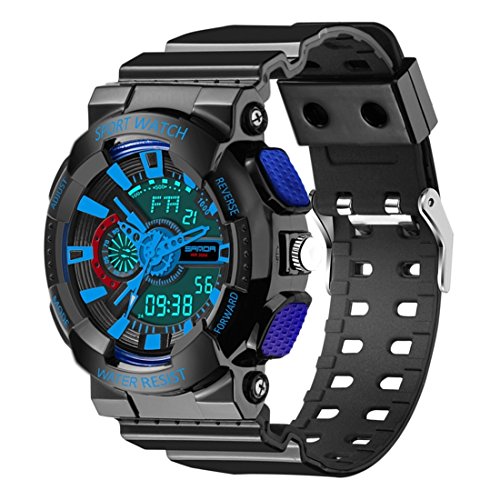 Montre homme cadran lumineux avec alarme et affichage semaine mois mouvement double