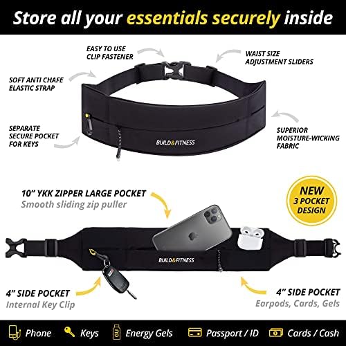 Marsupio Running Regolabile Con Zip YKK - Cintura Sportiva Per Telefono E Oggetti Personali