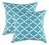 Mismo diseño en ambos lados TreeWool - Pack de 2 - Trellis Acento diseño de Decorativo Fundas de cojín, 100% algodón - 50 x 50 cm, Turquesa
