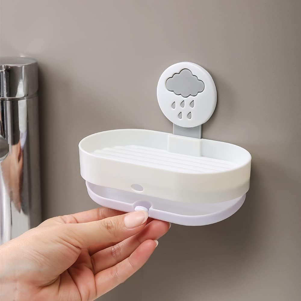 Jabonera de Doble Capa c/Drenaje Autoadhesivo, Ideal baño, Ducha o(E)