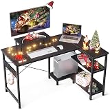 ODK L-förmiger Schreibtisc, Eckschreibtisch mit Regal Reversibel, Computertisch L Form mit Monitorständer, Gaming Tisch L Form mit Bücherregal, Bürotisch für Heimbüro (Schwarz, 120x80x75cm)