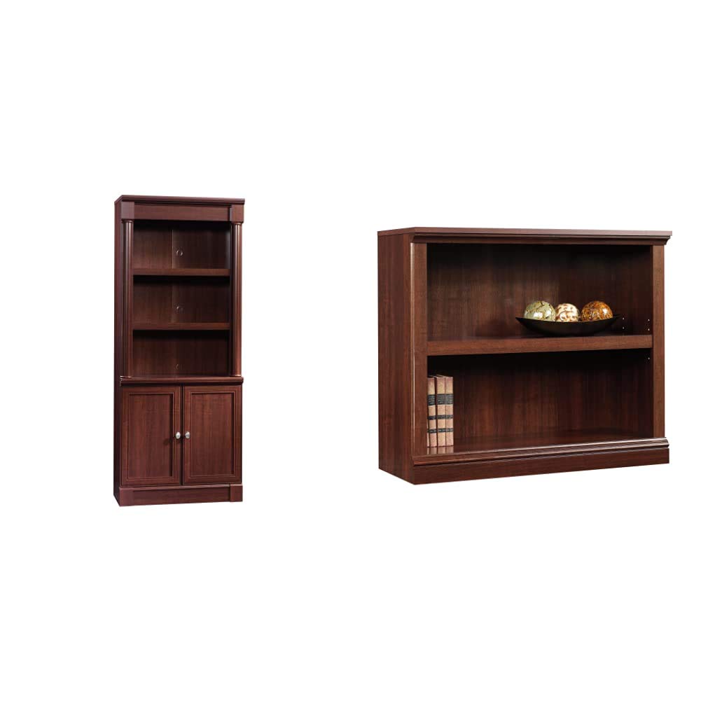 Sauder Palladia Library with Doors/Book Shelf Miscellaneous Storage 2-Shelf Bookcase, Select Cherry Finish