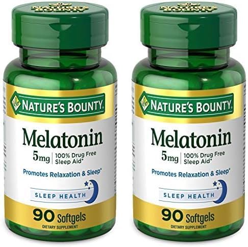 Nature's Bounty Melatonina, ayuda para dormir 100% libre de medicamentos, suplemento dietético, promueve la relajación y la salud del sueño, 5 mg,