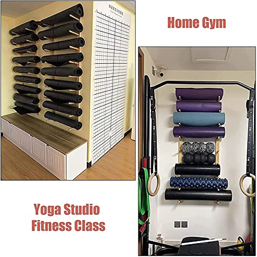 Support tapis de yoga mural bois étagère rouleau mousse gym