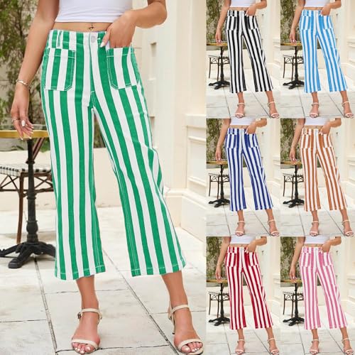 Pantalon d'été à rayures verticales et coupe fluide jambe large - 2