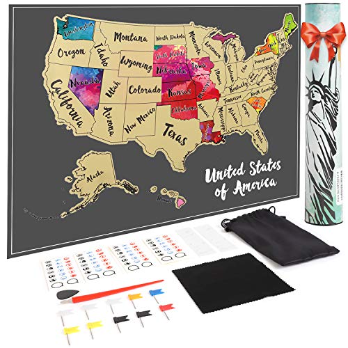 Premium Scratch Off Map JARLINK Scratch Off USA Map Poster, 12x17 inches United States Map with Unique Accessories Set,...