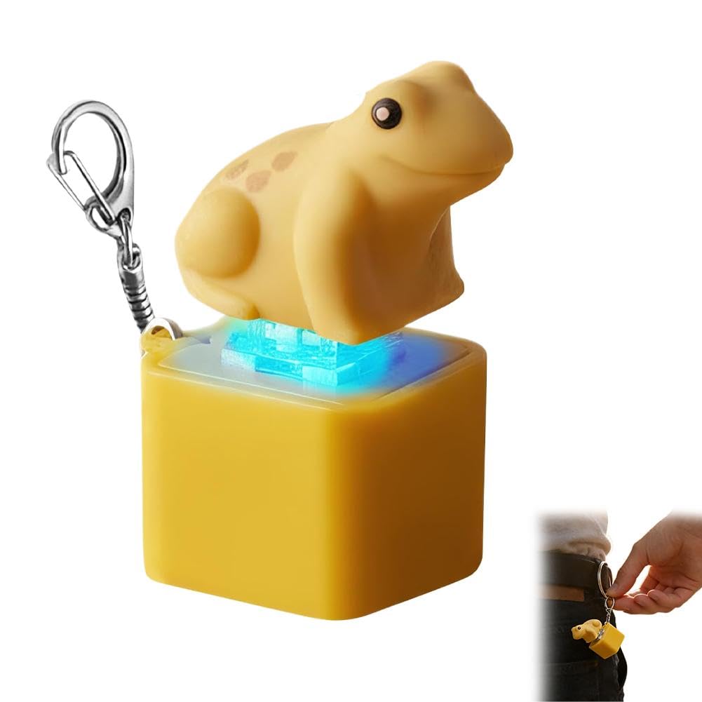 Frog Croaking Fidget Key Chain, Novelty Frog Clicker Rechargeable Noise Maker with Clicker Croaking Colorful Keyboard Frogs