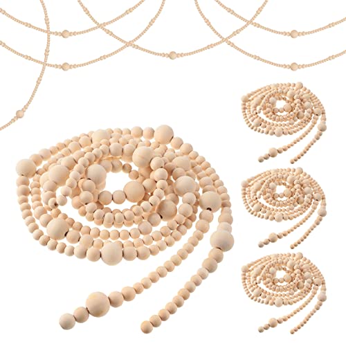 Yinder 4 Pcs 48 Feet Christmas Wooden Beaded Garland Decor 11.8 Ft Farmhouse Bead Wall Hanging Decor Rustic Wood Bead Garland Boho Christmas Tree Hanging Decorations For Holiday Mantel Home Ornaments #TOP26