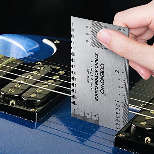 Image of Guitar String Action Gauge, COENGWO String Height Gauge Ruler Guitar Setup Measuring Tool Kit for Guitar, Bass, Mandolin, Banjo