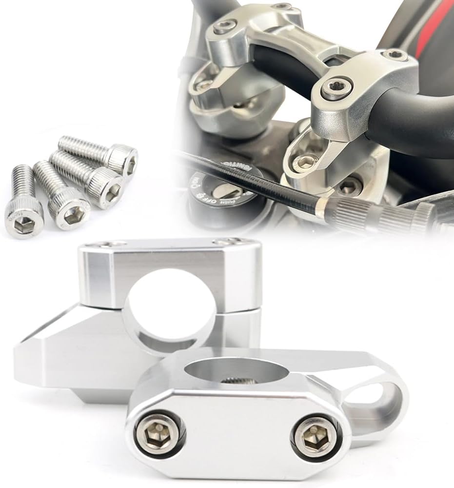 Xitomer 1 1/8" 28mm Motorcycle ATV Dirt Bike Motocross Offset Handlebar Risers With Clamps, Fit (Silver)