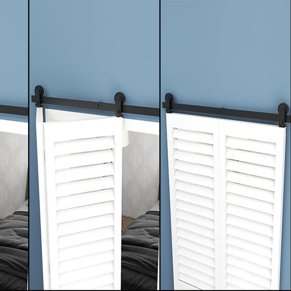 TSMST 76,3 cm/2,5 ft Bi-Fliegue Sistema completo de puerta corredera, ahorro de espacio para 2 puertas, lisa y silenciosa en forma de T (sin puerta) — view 7