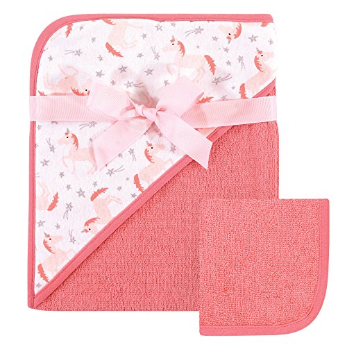 Image of Hudson Baby Unisex Baby Cotton Hooded Towel and Washcloth, Unicorn, One Size