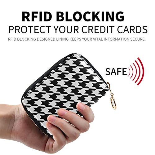 OTVEE Black White Goose Foot RFID Credit Card Holder Case, Microfiber Leather Zipper Card Wallet for Women2