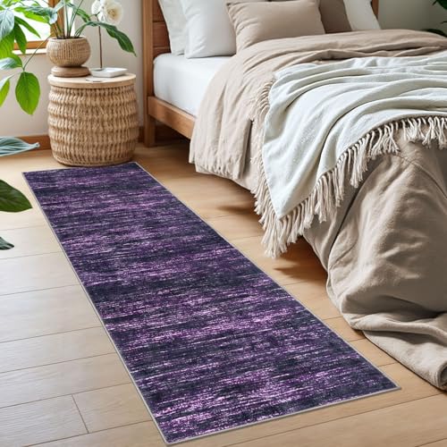 2x6 Purple White Modern Abstract Runner Rug for Hallways, Super Soft Hallway Decor Kitchen Rugs with Non-Slip, Non-Shedding Washable Runners for Entryway Bedroom Indoor