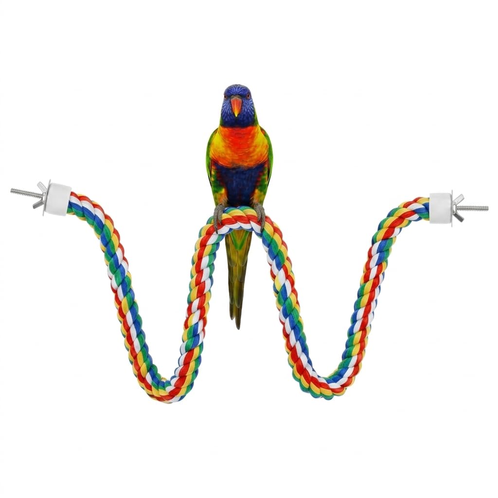 iplusmile 44 Inch Bird Perch, Cotton Rope Bird Toy for Large Parrots, African Greys, Cockatiels, Bendable Climbing Rope Perches for Cage Toy, 1.18" Extra Thick