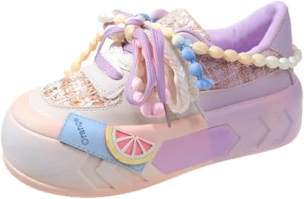 Women Kawaii Shoes Y2k Shoes Walking Sneakers Women Platform Chunky Cute Linen Thick Roundhead Rave Shoes Travel