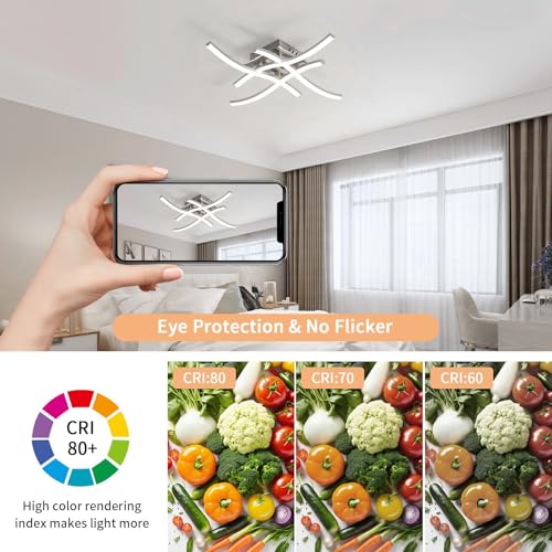 LED Modern Ceiling Light, Elegant Curved Design, 4 Built-in LED Boards, 24W 2700 LM 6500K Cool White Modern Ceiling Fixture for Living Rooms, Dining Room, Bedroom, Hallway and Corridor - Image 6
