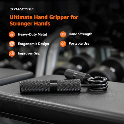 Image of Amazon Brand - Symactive Metal Hand Gripper | Solid Metal Construction | Compact & Durable | Enhances Grip Strength & Forearm Endurance | Wrist Stability | Portable & Travel-Friendly | Black