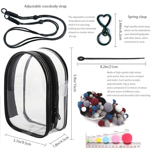 Image of Clear Doll Case with Keychain and Adjustable Strap, Waterproof Crossbody Bag for Blind Box Collectibles - Dustproof PVC Display Cover (Black, 5.9inch /15cm)