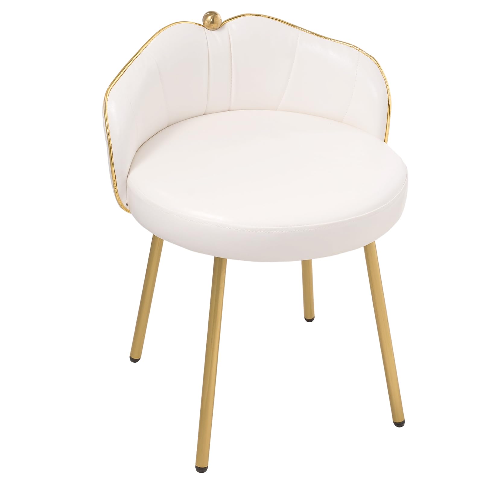 Warmiehomy Dressing Table Chair with Gold Legs and Low Back, Small Armless Accent Chair, Modern Comfy Makeup Vanity Stool Chair for Dressing Table, Bedroom, Living Room, Hallway, White, Faux Leather