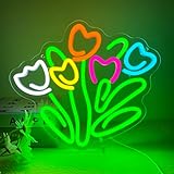 Tulip LED Neon Sign, Dimmable LED Tulip Flower Neon Light Signs, Tulip Bunch Store Shop Bedroom Club Wall Decor, Gift for Mother's or Valentine's Day(13 * 11.4in)