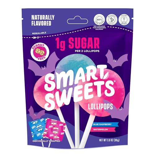 SmartSweets Halloween Lollipops, Low Sugar Hard Candy, 3.0oz Bag